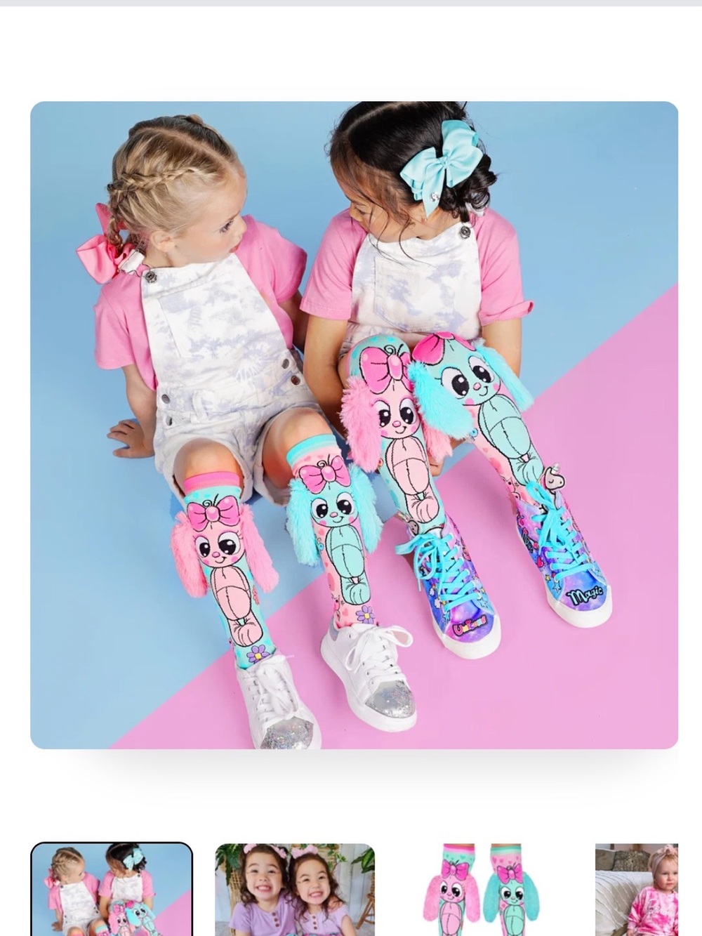 Plush Bunny Knee-High Socks for Kids - Pink & Aqua